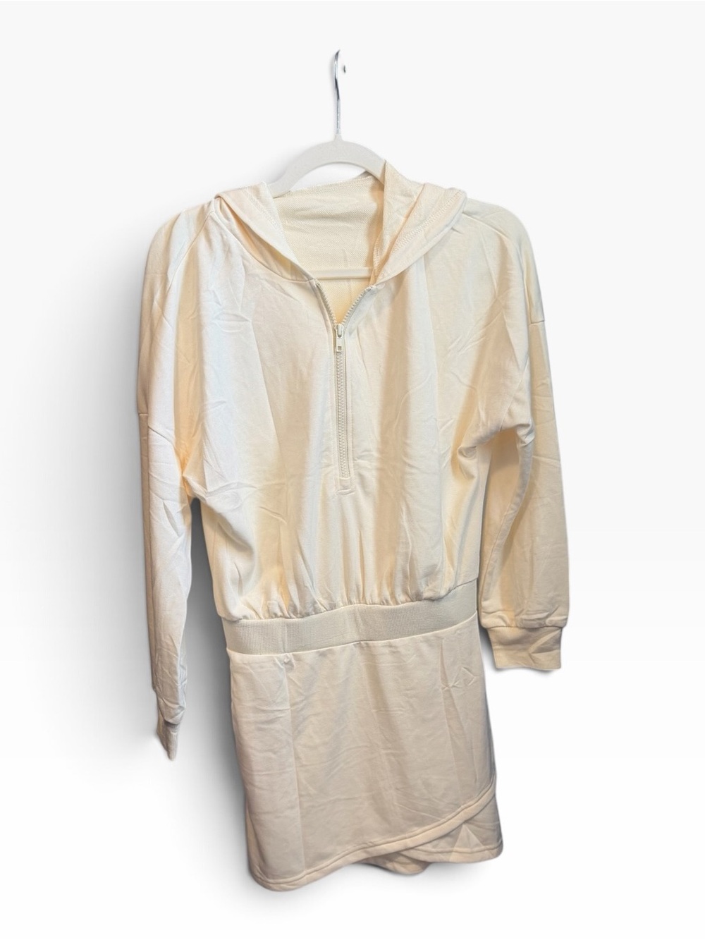 Women's Yellow Hooded Half-Zip Long Sleeve Dress